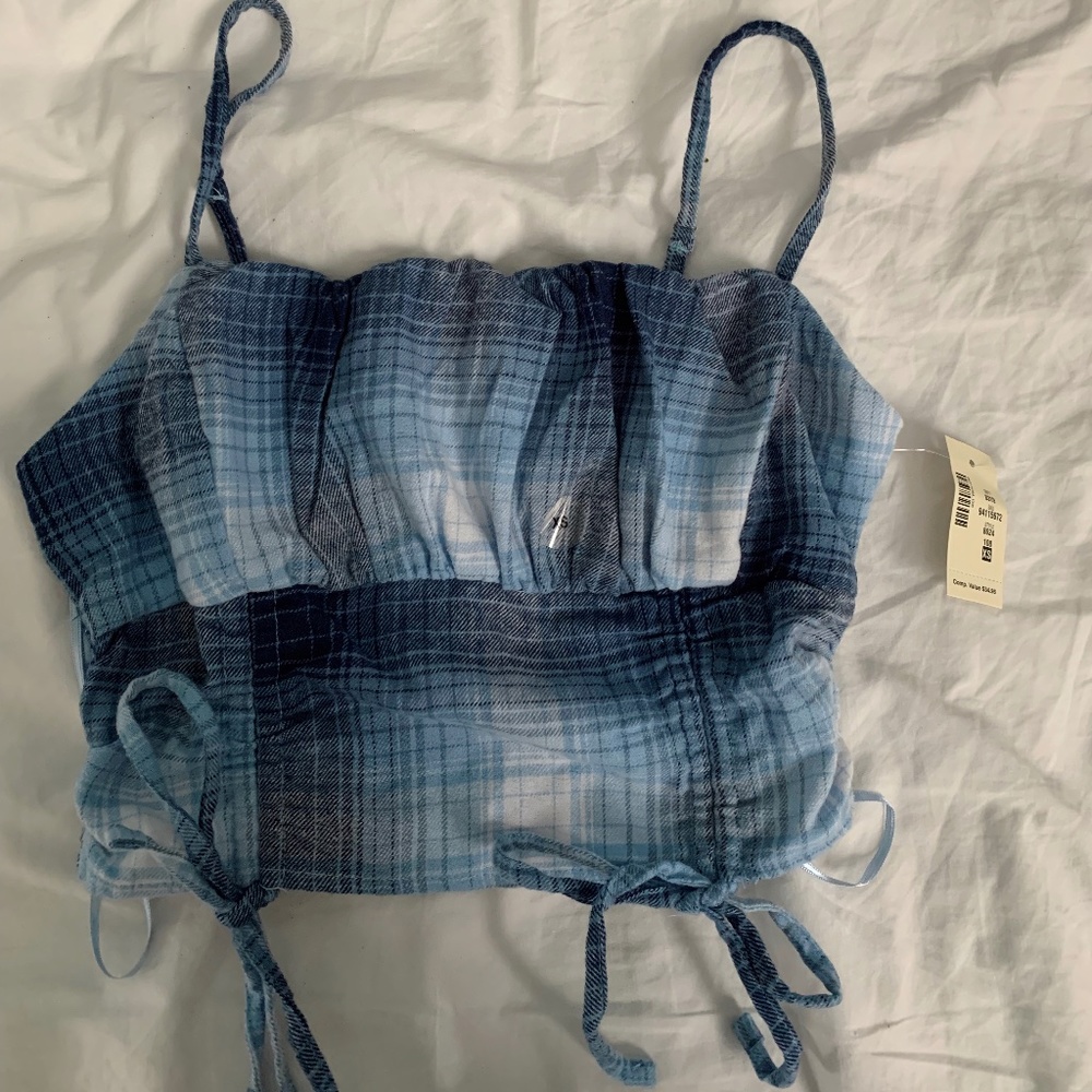 blue and white crop top